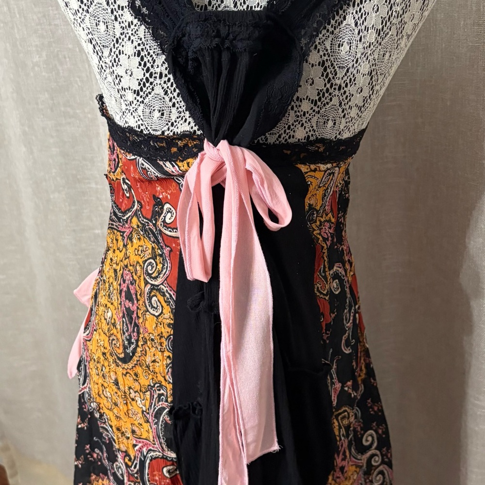 Boho Whimsygoth Black Gypsy Upcycled Lacey Summer Top Knee Length OOAK Sz L- Xl - Picture 6 of 12